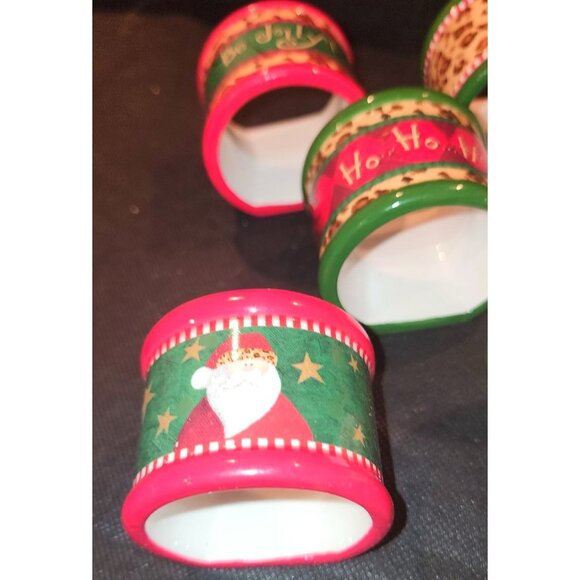 Lot Of 8 Christmas Ceramic Napkin Holders Santa Leopard Print 2" Round - Picture 3 of 6